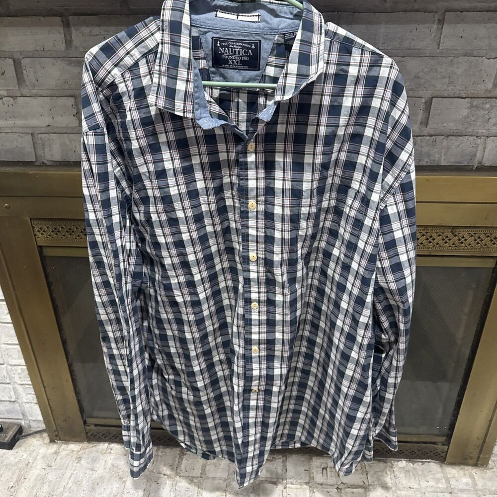 Nautica Men’s Multicolored 100% Cotton Plaid Long Sleeve button up shirt XXL